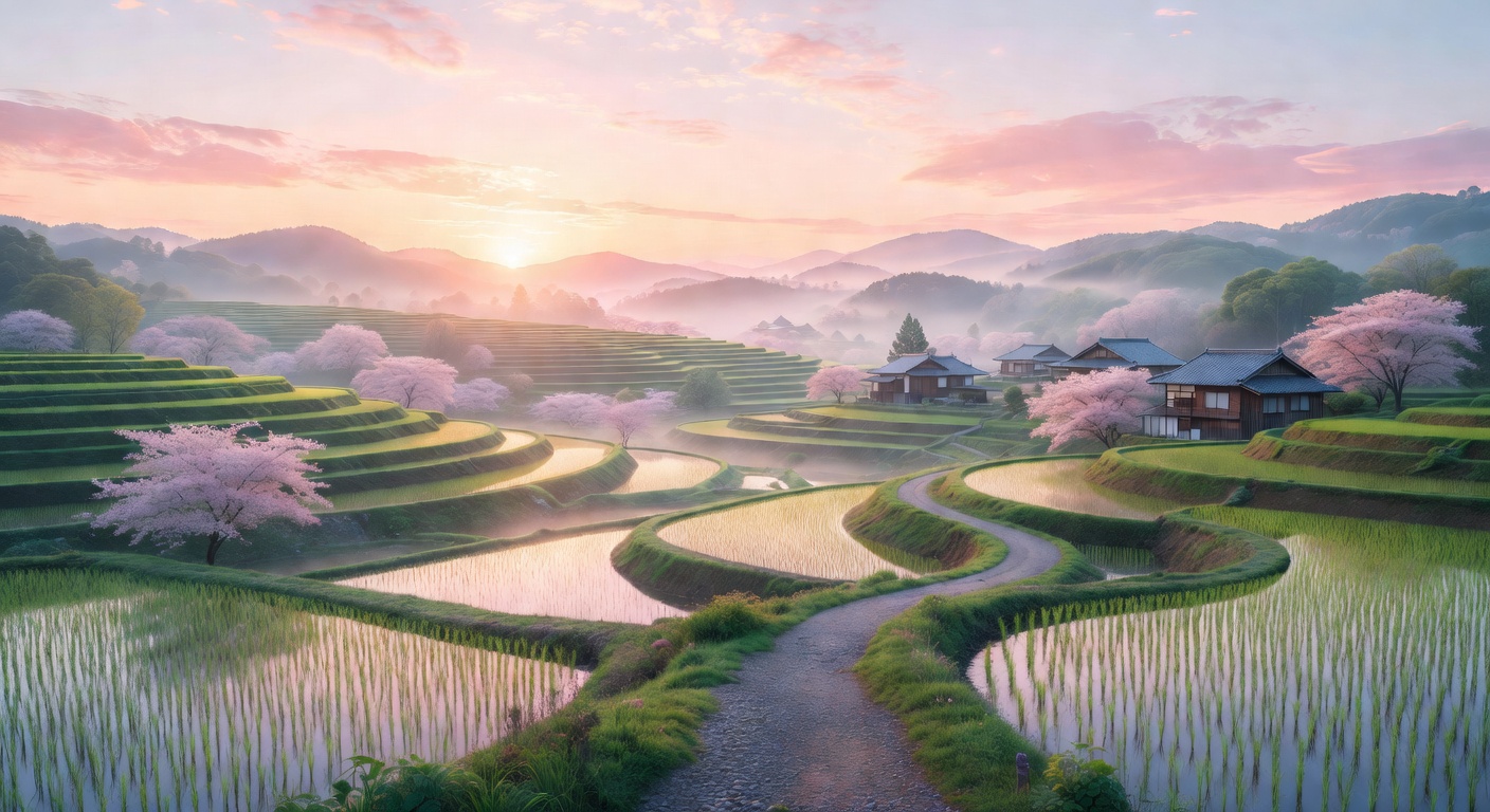 日本の丘の夜明け